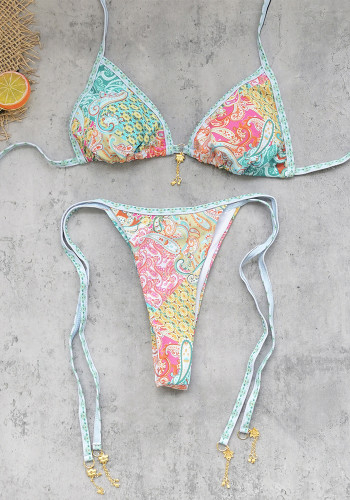 Women Printed Two-Piece Swimsuit Lace-Up Sexy Bikini