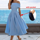 Elegant Off Shoulder Solid Color A-line Party Dress（Processing time need 3-6 days）