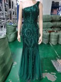 Luxury Sequin Mermail Women Formal Party Evening Dress Sexy Slash Shoulder Long Slim Bridal Gown