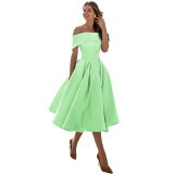 Elegant Off Shoulder Solid Color A-line Party Dress（Processing time need 3-6 days）