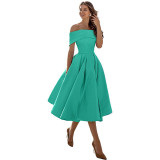 Elegant Off Shoulder Solid Color A-line Party Dress（Processing time need 3-6 days）