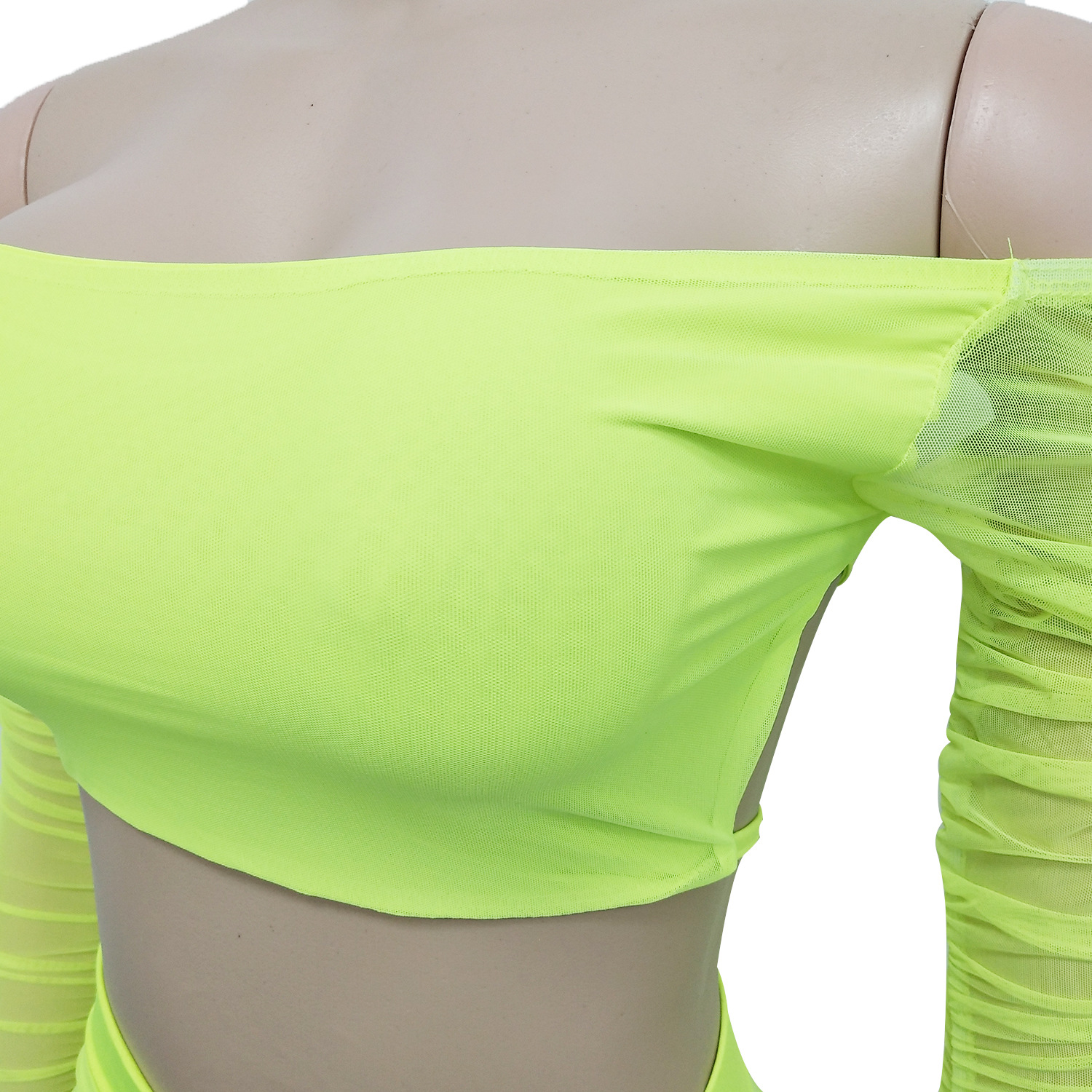 Women Sexy Solid Elastic Pleated Top and Pants Two-Piece Set