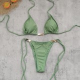 Women Solid Bikini with Sexy Backless Lace-Up Two-Piece Swimsuit