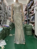 Deep V-Neck Sequined Fishtail Dress Sexy Evening Party Gown