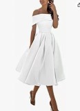 Elegant Off Shoulder Solid Color A-line Party Dress（Processing time need 3-6 days）