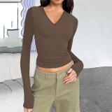 Women autumn/winter v-neck long-sleeved T-shirt top