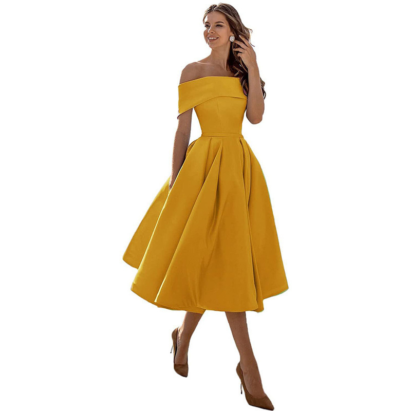 Elegant Off Shoulder Solid Color A-line Party Dress(Processing time need 3-6 days)
