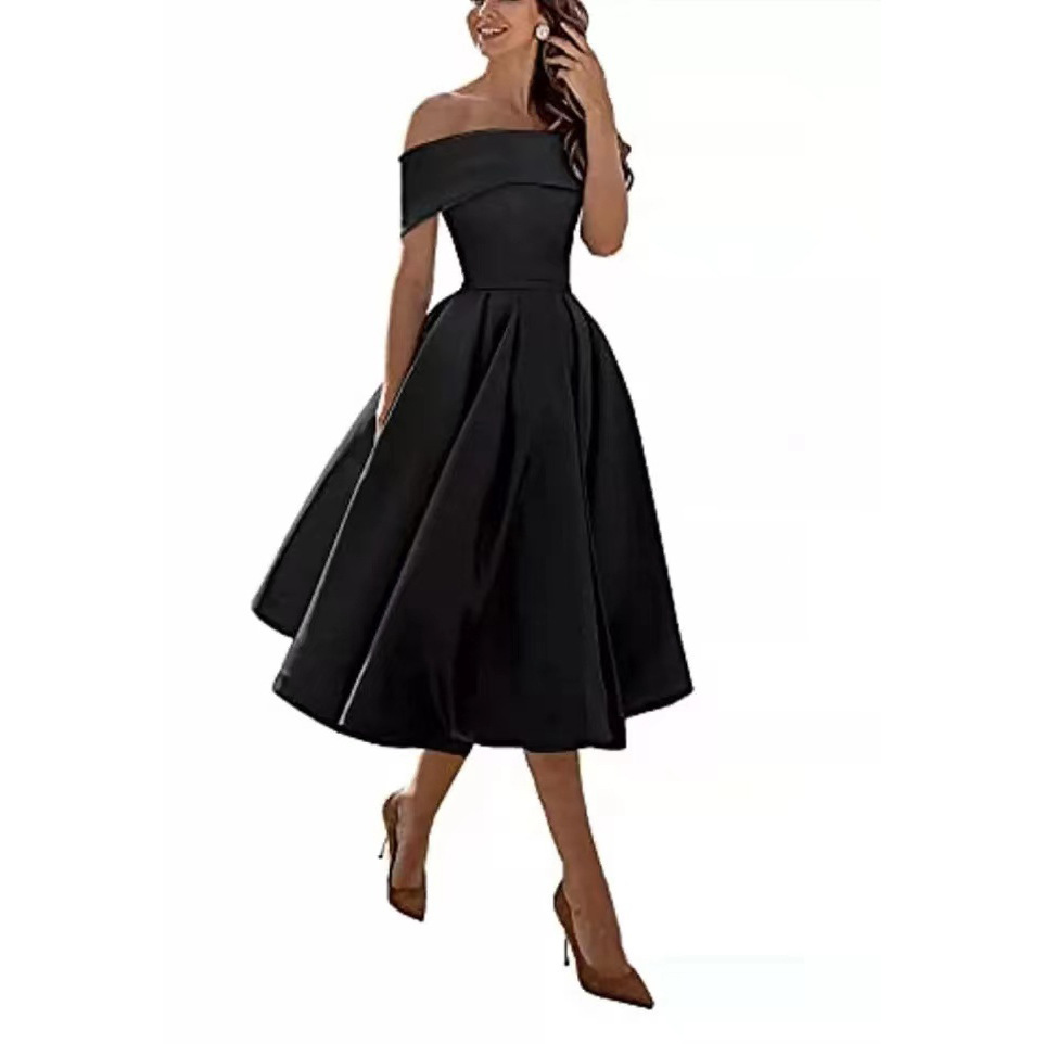 Elegant Off Shoulder Solid Color A-line Party Dress(Processing time need 3-6 days)