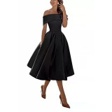 Elegant Off Shoulder Solid Color A-line Party Dress（Processing time need 3-6 days）