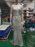 Deep V-Neck Sequined Fishtail Dress Sexy Evening Party Gown