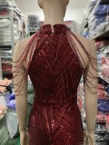 Deep V-Neck Sequined Fishtail Dress Sexy Evening Party Gown