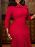 Women Fall/Winter Slash Shoulder Solid Irregular Fishtail African Dress
