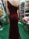 Luxury Sequin Mermail Women Formal Party Evening Dress Sexy Slash Shoulder Long Slim Bridal Gown
