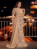 Plus Size Women Elegant Sequin Patchwork V Neck Short Sleeve Evening Dress