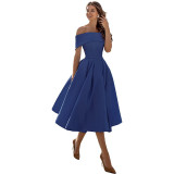 Elegant Off Shoulder Solid Color A-line Party Dress（Processing time need 3-6 days）