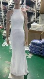 Deep V-Neck Sequined Fishtail Dress Sexy Evening Party Gown