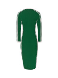 Women Casual Elegant V-Neck Striped Patchwork Long-Sleeved Dress