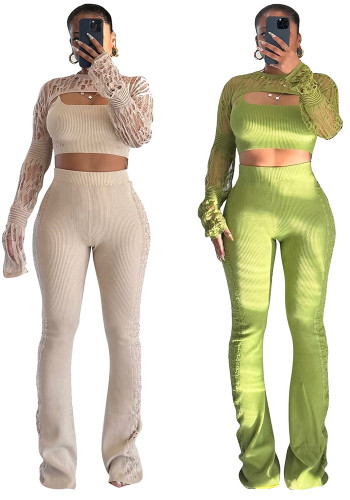 Women Casual Hollow Knitting Three-Piece Set