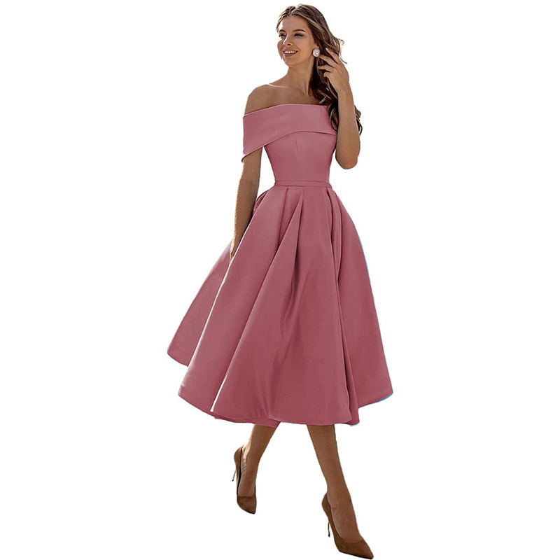 Elegant Off Shoulder Solid Color A-line Party Dress(Processing time need 3-6 days)