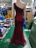 Luxury Sequin Mermail Women Formal Party Evening Dress Sexy Slash Shoulder Long Slim Bridal Gown