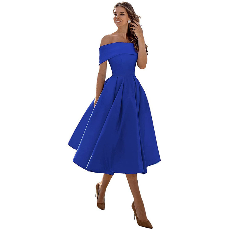 Elegant Off Shoulder Solid Color A-line Party Dress(Processing time need 3-6 days)