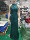 Deep V-Neck Sequined Fishtail Dress Sexy Evening Party Gown
