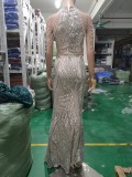 Deep V-Neck Sequined Fishtail Dress Sexy Evening Party Gown