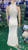 Deep V-Neck Sequined Fishtail Dress Sexy Evening Party Gown