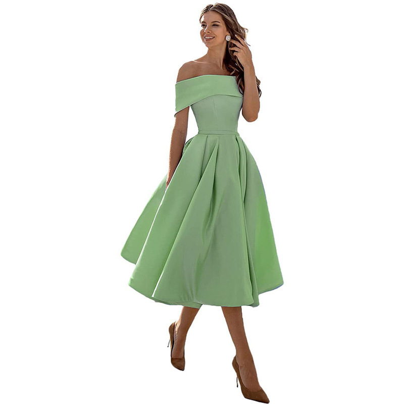 Elegant Off Shoulder Solid Color A-line Party Dress(Processing time need 3-6 days)