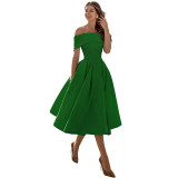 Elegant Off Shoulder Solid Color A-line Party Dress（Processing time need 3-6 days）