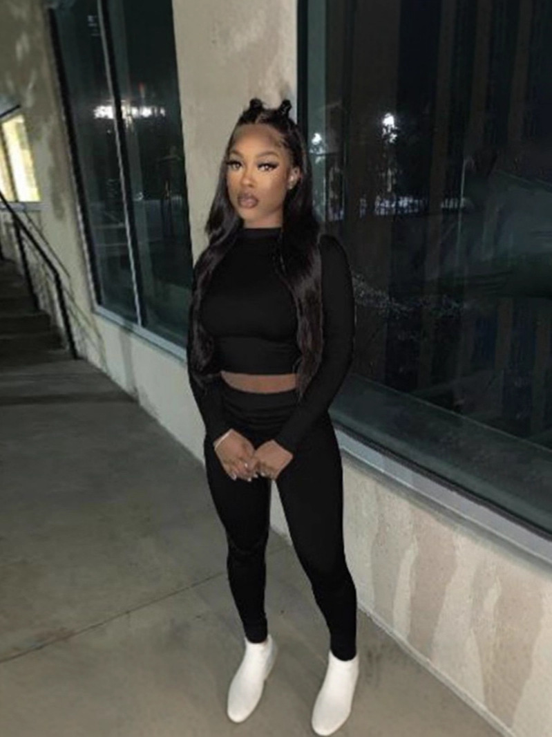 Women Fall Round Neck Long-Sleeved Top and Pants Two-Piece Set