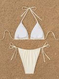Women Sexy Lace-Up Bikini Solid Swimsuit Two-Piece Set