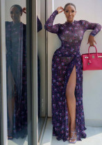 Women Fall/Winter Mesh Slit Long-Sleeved Dress Women Fall/Winter Mesh Slit Long-Sleeved Dress