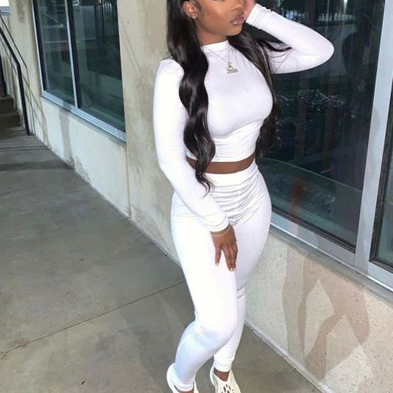 Women Fall Round Neck Long-Sleeved Top and Pants Two-Piece Set