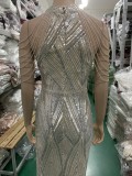 Deep V-Neck Sequined Fishtail Dress Sexy Evening Party Gown