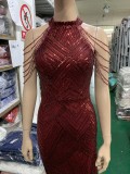 Deep V-Neck Sequined Fishtail Dress Sexy Evening Party Gown