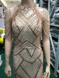 Deep V-Neck Sequined Fishtail Dress Sexy Evening Party Gown
