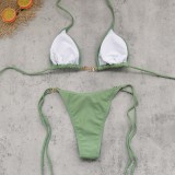 Women Solid Bikini with Sexy Backless Lace-Up Two-Piece Swimsuit