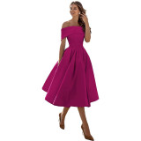 Elegant Off Shoulder Solid Color A-line Party Dress（Processing time need 3-6 days）