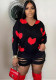 Women Fall/Winter Knitting Jacquard V-Neck Heart Print Long-Sleeved Knitting Top Sweater
