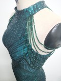 Deep V-Neck Sequined Fishtail Dress Sexy Evening Party Gown