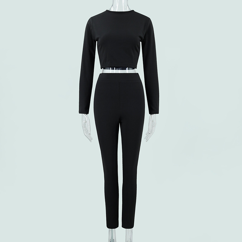 Women Fall Round Neck Long-Sleeved Top and Pants Two-Piece Set