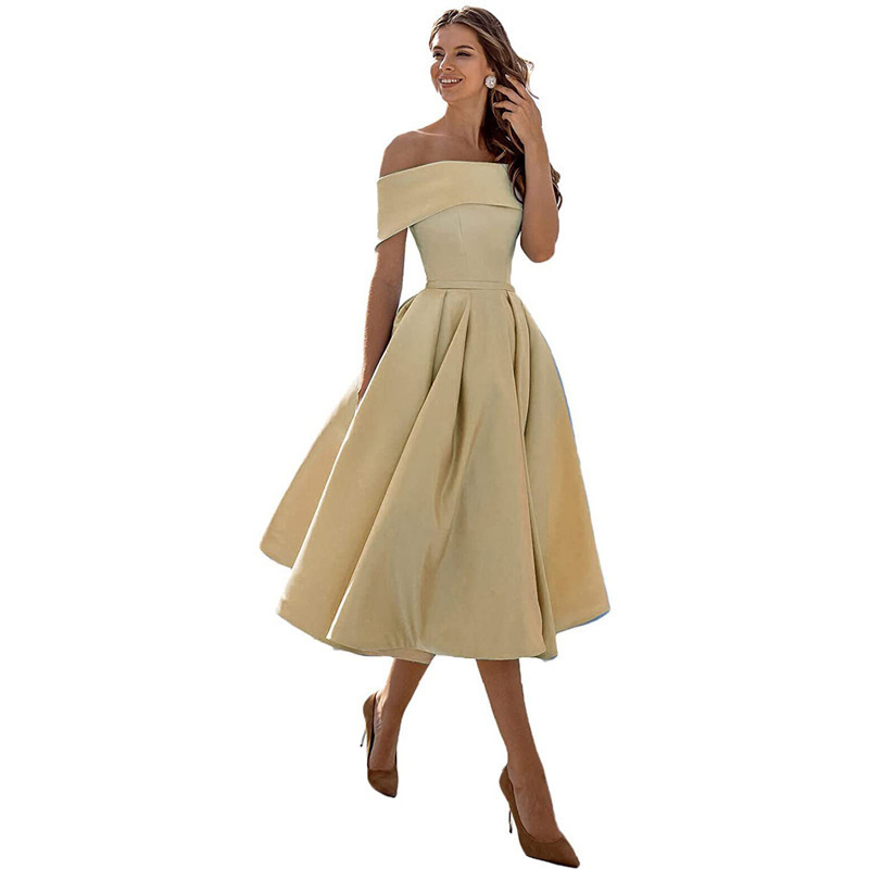 Elegant Off Shoulder Solid Color A-line Party Dress(Processing time need 3-6 days)