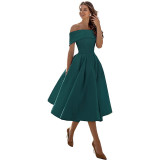Elegant Off Shoulder Solid Color A-line Party Dress（Processing time need 3-6 days）