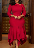 Women Fall/Winter Slash Shoulder Solid Irregular Fishtail African Dress