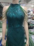 Deep V-Neck Sequined Fishtail Dress Sexy Evening Party Gown