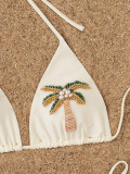 Women Sexy Lace-Up Bikini Solid Swimsuit Two-Piece Set