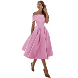 Elegant Off Shoulder Solid Color A-line Party Dress（Processing time need 3-6 days）