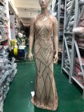 Deep V-Neck Sequined Fishtail Dress Sexy Evening Party Gown
