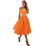 Elegant Off Shoulder Solid Color A-line Party Dress（Processing time need 3-6 days）